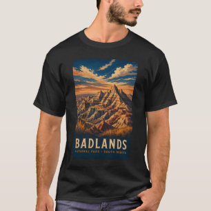 Badlands National Park South Dakota Woodblock T-Shirt