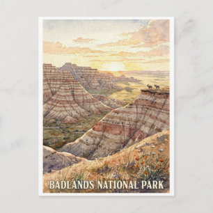 Badlands National Park Vintage Watercolor Postcard