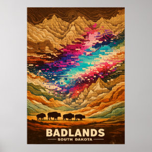 Badlands South Dakota Retro Art Poster