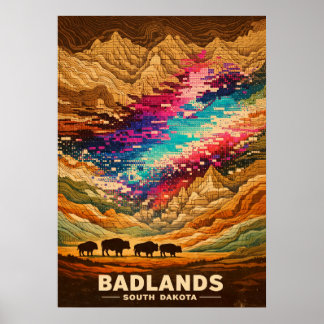 Badlands South Dakota Retro Art Poster