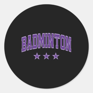 Badminton All Purple Stars Clic Retro Varsity Text Classic Round Sticker