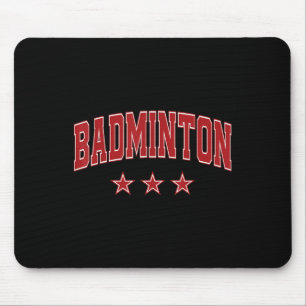 Badminton All Red Stars Clic Retro Varsity Text Mouse Pad