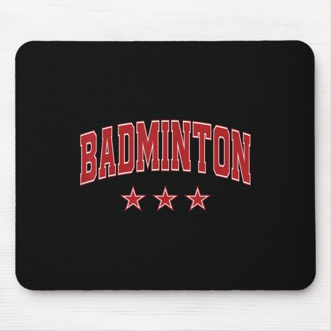 Badminton All Red Stars Clic Retro Varsity Text  Mouse Pad (Front)