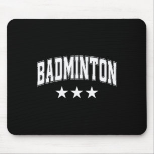 Badminton All White Stars Clic Retro Varsity Text  Mouse Pad
