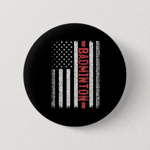 Badminton American Flag 4th Of July Badminton Play 6 Cm Round Badge
