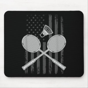 Badminton And Shuttle American Flag Mouse Pad