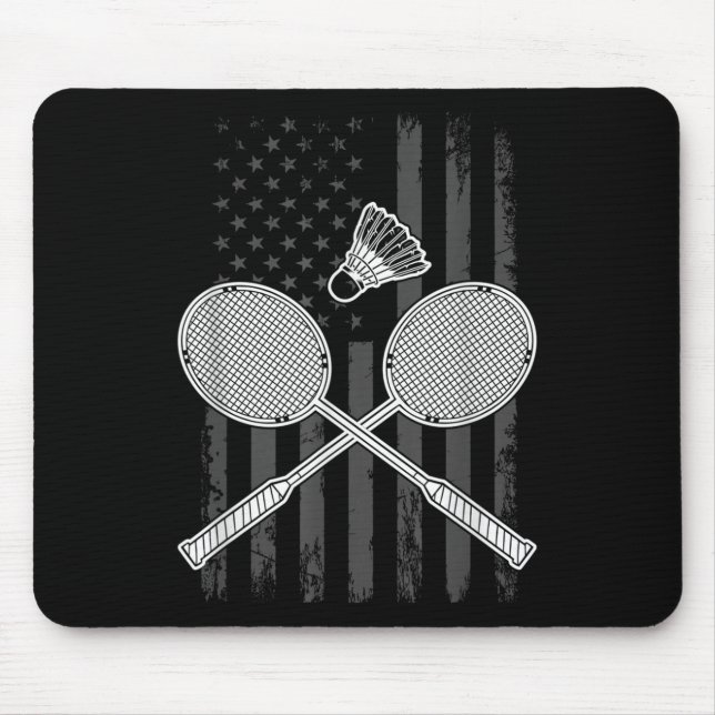 Badminton And Shuttle American Flag  Mouse Pad (Front)