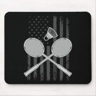 Badminton And Shuttle American Flag  Mouse Pad