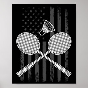 Badminton And Shuttle American Flag  Poster