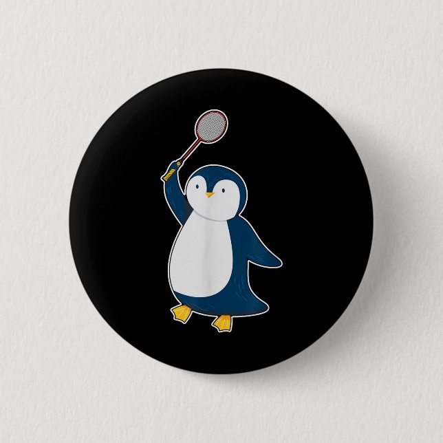 Badminton And Shuttle Player Penguin  6 Cm Round Badge (Front)