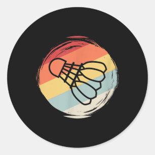 Badminton Ball Vintage 60s 70s Style Design, Badmi Classic Round Sticker