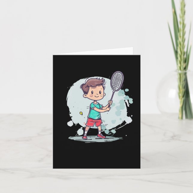 Badminton Boy Comic Shuttle Player  Card (Front)