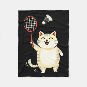 Badminton Cat Cartoon Art, Funny Cat Design For Ca Fleece Blanket