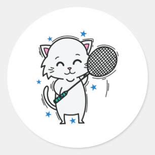 Badminton Cat Classic Round Sticker