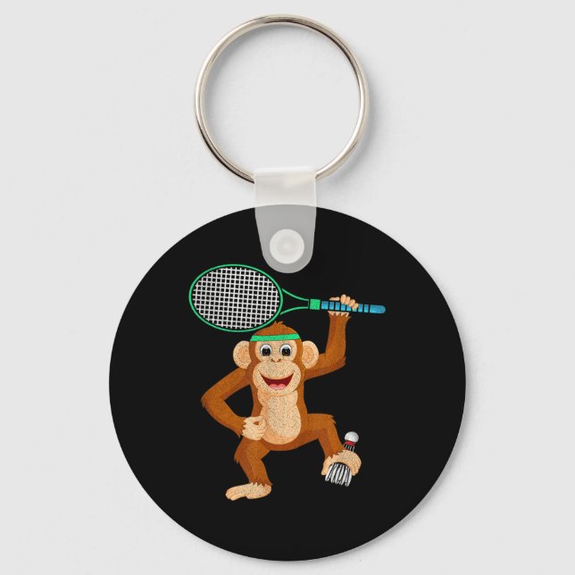 Badminton Chimpanzee Animal Sport Humour Shirt Gif Key Ring (Front)