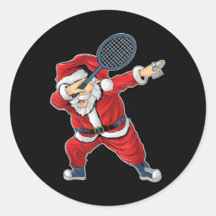 Badminton Christmas Dabbing Santa Claus With Shutt Classic Round Sticker