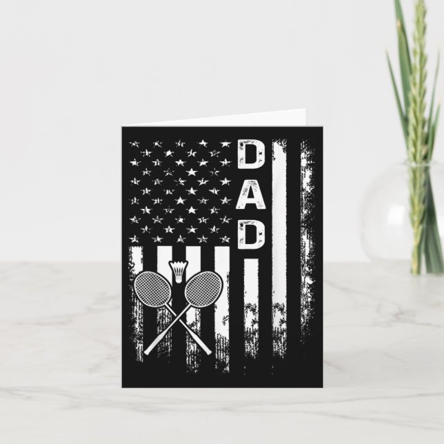 Badminton Dad American Flag Vintage Christmas Xmas Card (Front)