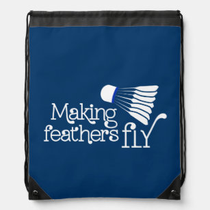 Badminton feather fly sports blue drawstring bag