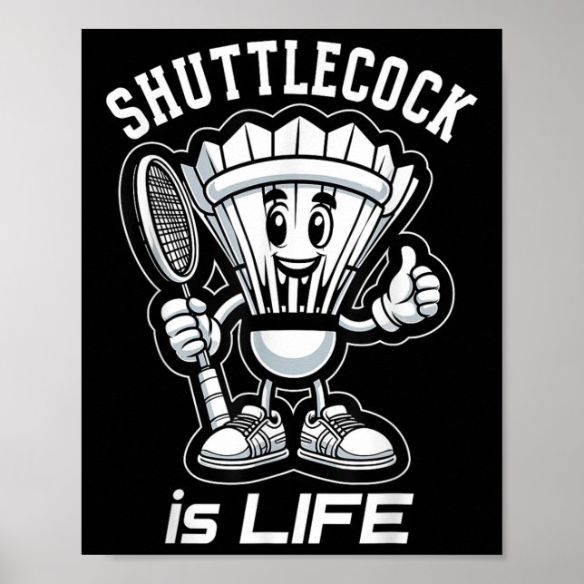 Badminton Forever Cartoon Shuttle And Racket Graph Poster (Front)