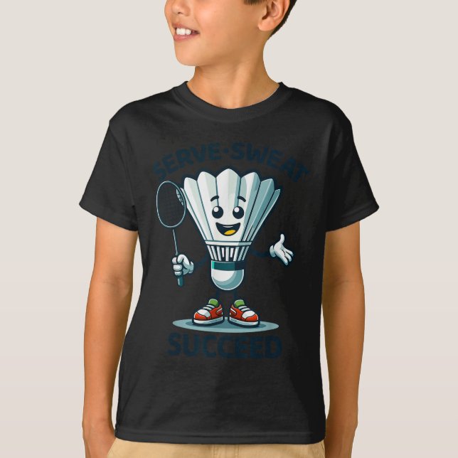 Badminton Forever Cartoon Shuttle And Racket Graph T-Shirt (Front)