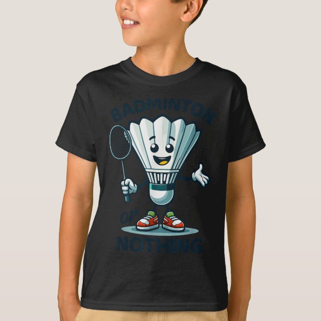 Badminton Forever Cartoon Shuttle And Racket Graph T-Shirt (Front)