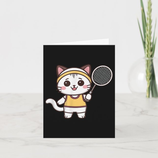 Badminton Funny Cat Women Girls Badminton Player K Card (Front)