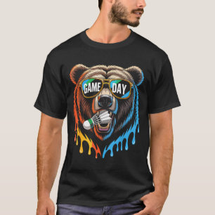 Badminton Game Day Bear Funny Badminton Lover Boys T-Shirt