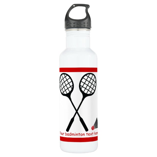 Badminton gifts, racquet and shuttlecock custom 710 ml water bottle (Front)