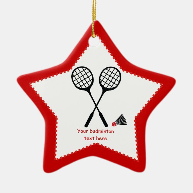 Badminton gifts, racquet and shuttlecock custom ceramic tree decoration (Front)