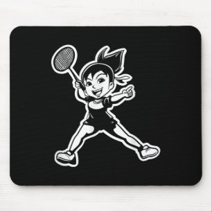 Badminton Girl Comic Shuttle Player  Mouse Pad