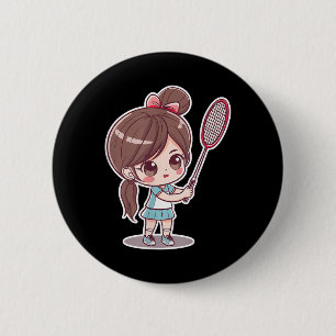 Badminton Girl Comic Style Shuttle Game For Girls 6 Cm Round Badge
