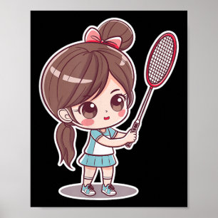 Badminton Girl Comic Style Shuttle Game For Girls  Poster