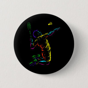 Badminton Guy Sketch Racquet Sport Shuttle  6 Cm Round Badge