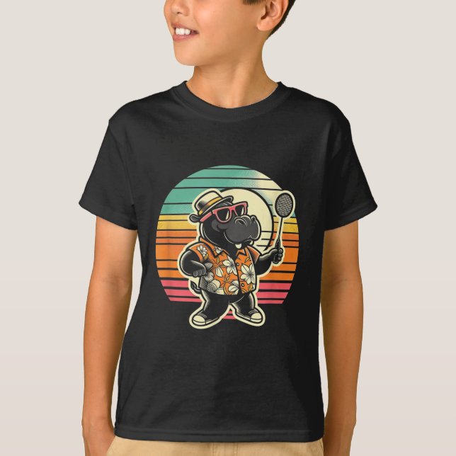 Badminton Hippo Shuttle  T-Shirt (Front)