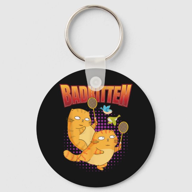 Badminton I Badkitten Cat I Badminton Racket Shutt Key Ring (Front)