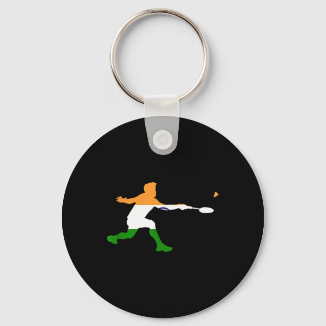 Badminton Indian Flag Racquet Shuttle Men Player  Key Ring (Front)