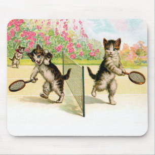 Badminton Kittens Vintage Art Mouse Pad