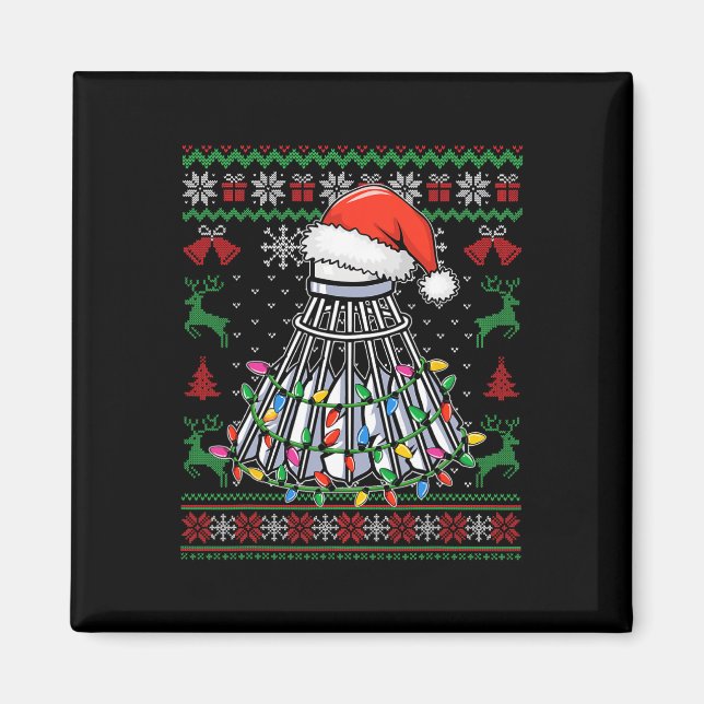 Badminton Lover Christmas Shuttle Santa Hat Funny  Magnet (Front)