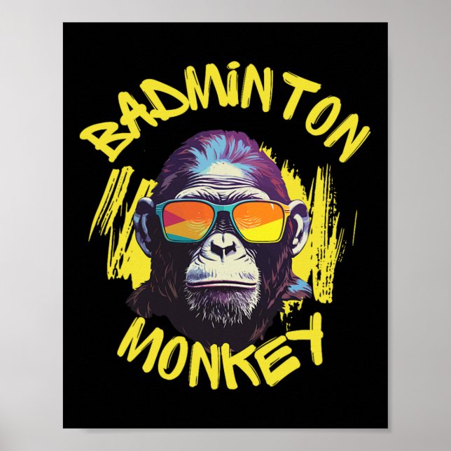 Badminton Monkey With Racquet Shuttle Jungle Sport Poster (Front)