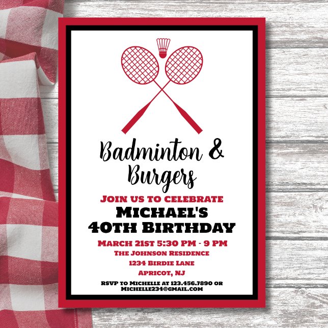 Badminton Party Sports BBQ Birthday Invitation (Creator Uploaded)