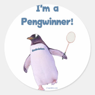 Badminton Penguin Classic Round Sticker