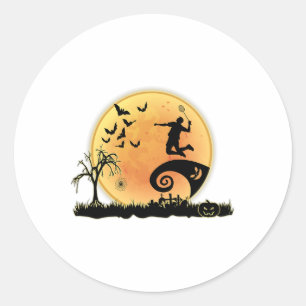 Badminton Player And Moon Silhouette Halloween Cos Classic Round Sticker