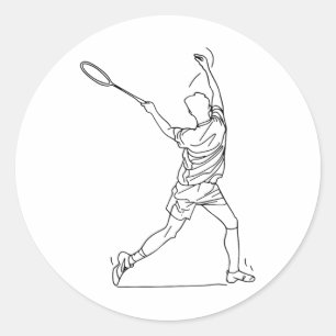 Badminton Player Drawing Shuttle Game For Boys Classic Round Sticker