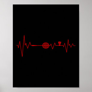 Badminton Player Heartbeat Racket Shuttle Sports Poster