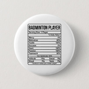 Badminton Player Information And Nutritional Facts 6 Cm Round Badge