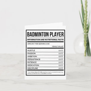 Badminton Player Information And Nutritional Facts Card
