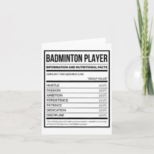 Badminton Player Information And Nutritional Facts Card