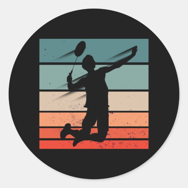 Badminton Player Jump Smash Classic Round Sticker (Front)