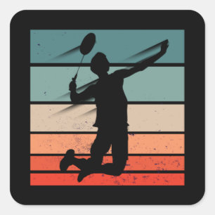 Badminton Player Jump Smash Square Sticker