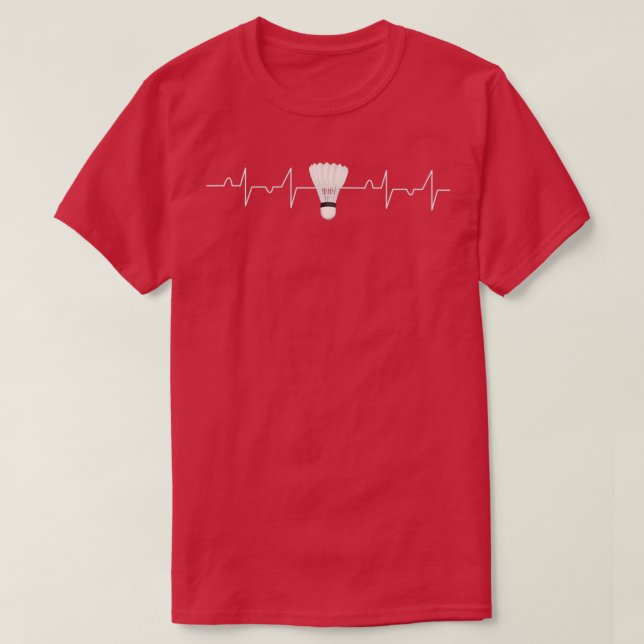 Badminton Player Lover Team Coach Heartbeat Gift T-Shirt (Design Front)